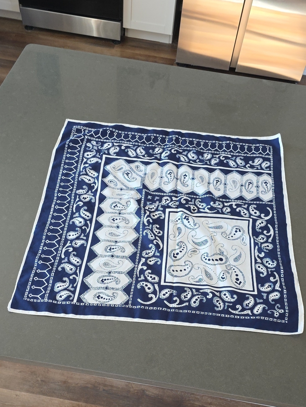 Vintage Navy and White Paisley Square Scarf